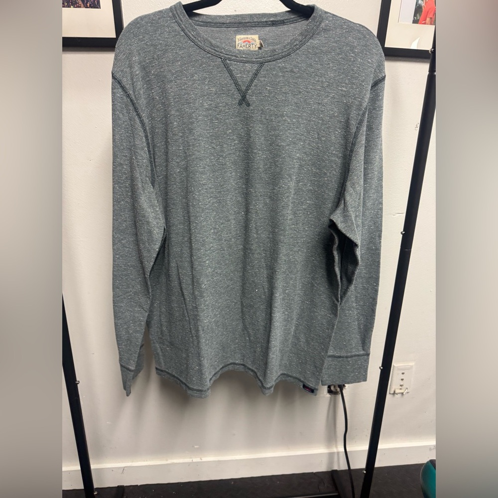 Faherty Heathered Teal Crewneck Long-Sleeve